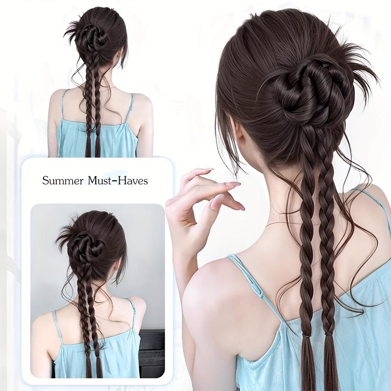 Synthetic claw clip, featuring a 20-inch long twisted braid with a flower bud design