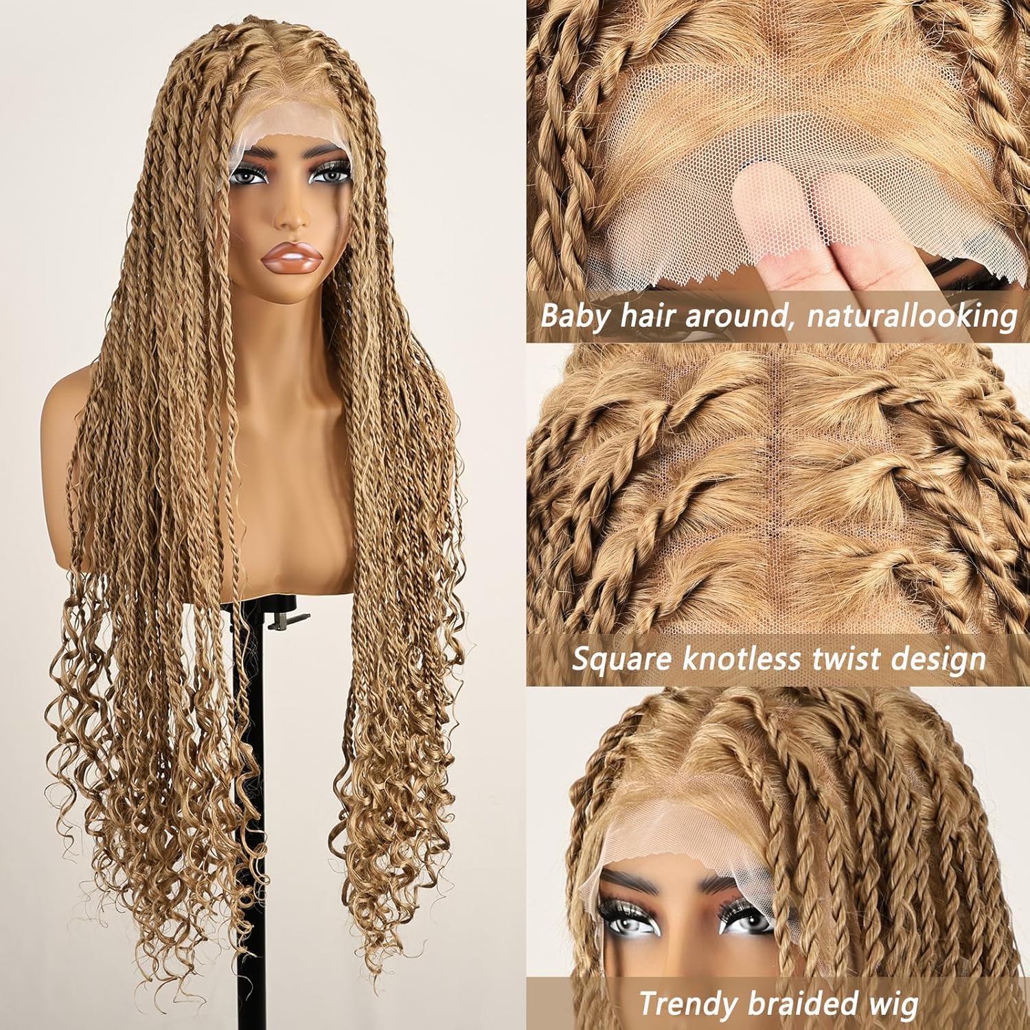 30 Inch Full Lace Braided Wig Pre Plucked Baby Hair Synthetic Heat Resistant ZIHAN Bohemian Braided Wig for Black Females, 36-Inch Full  main image 3