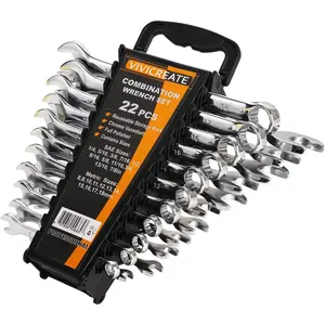 vivicreate Wrench Set - 22-Piece Wrench Set Metric and Standard, Sizes 8-18mm & 1/4"-7/8", Combination Wrench Sets with Storage Rack, for Home, Garage & Car Maintenance - Made in India