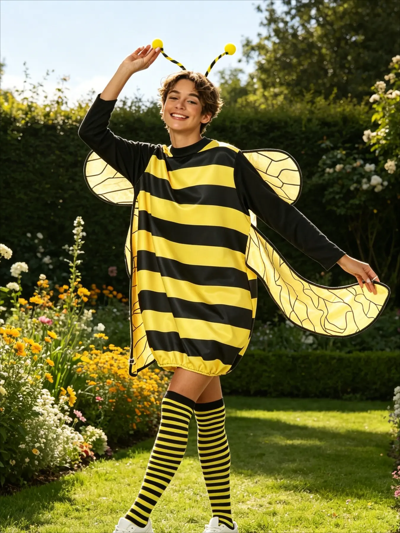 Bee Shape Cosplay Costume Yellow Loose Jumpsuit With Cute Headband Festival Party Role Play Stage Performance Outfit