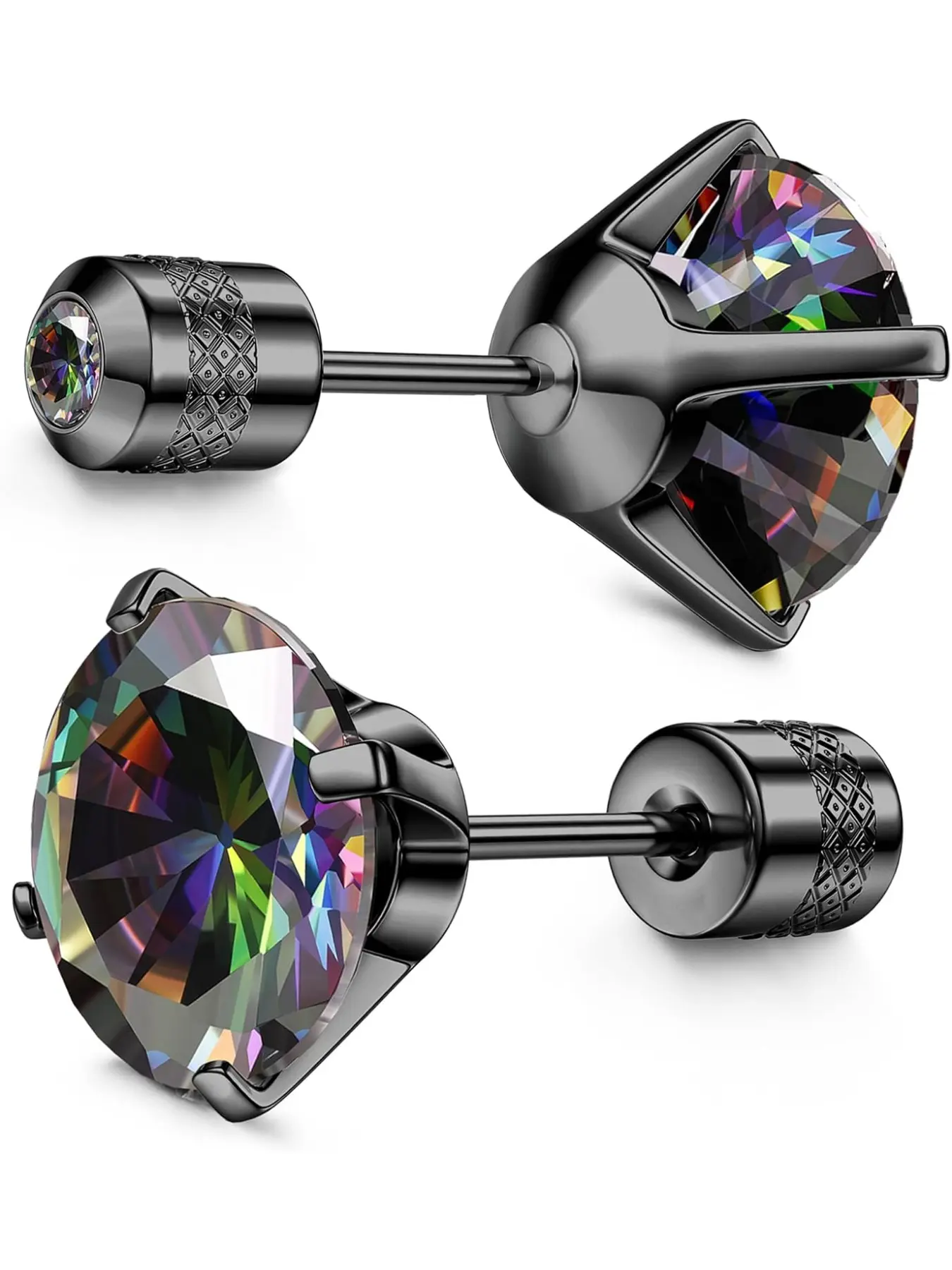 Hypoallergenic G23 Implant Grade Titanium Screw Back Earrings 20G Pure Titanium Post for Sensitive Ears 5A Cubic Zirconia Titanium Earring Studs for Women Men Double Side Earrings Piercing Sleeper Studs Jewelry Hypoallergenic Wedding Earrings