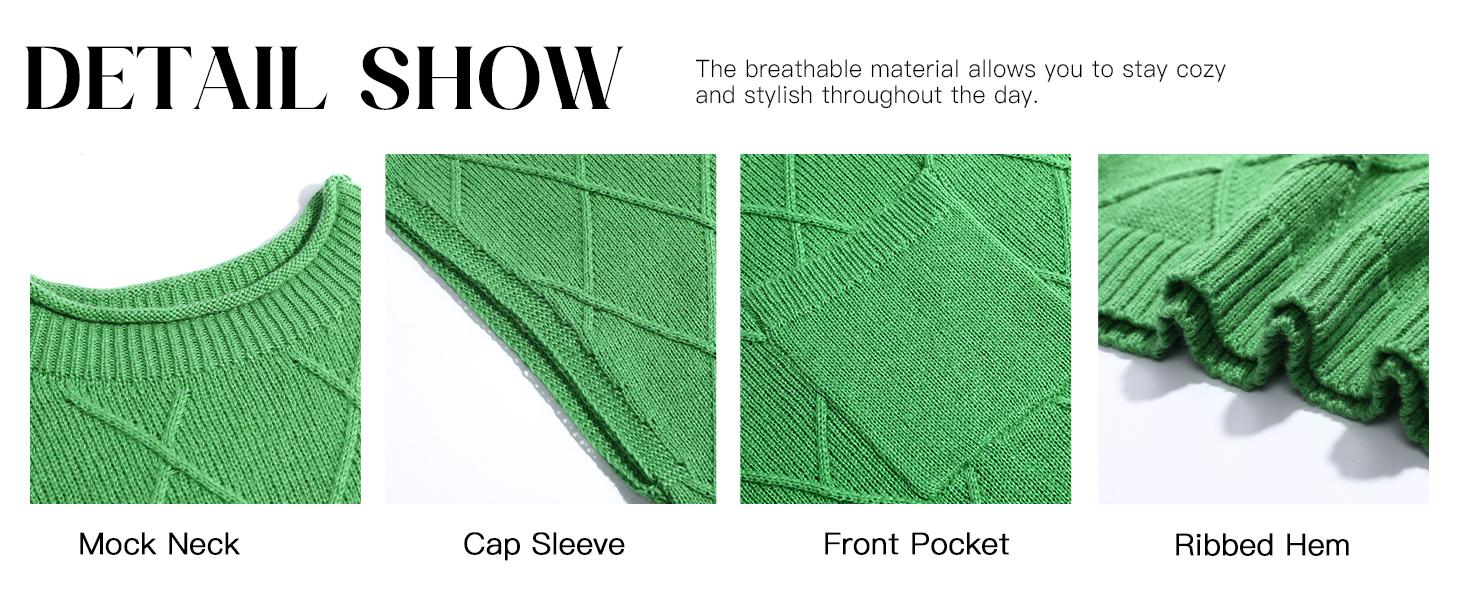 Saodimallsu Women's Mock Neck Cap Sleeve Sweater Vest Soft Lightweight Knit Tops for Summer & Spring Casual Outfits Shortsleeve Womenswear Basic Knitted Chunky Chic