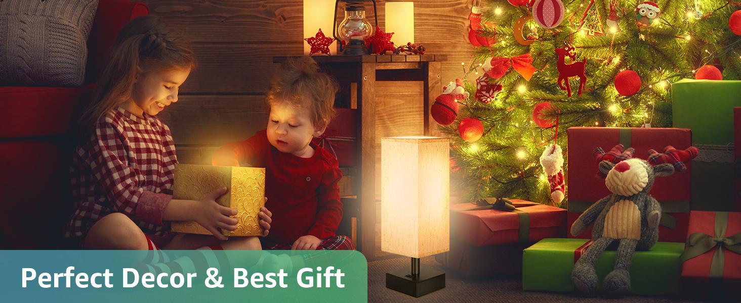 2 Pack,Small Bedside Lamp, Mini Minimalist Table Lamp with Square Flaxen Fabric Shade, 11 Inch Desk Reading Lamp for Bedroom, Living Room, Office