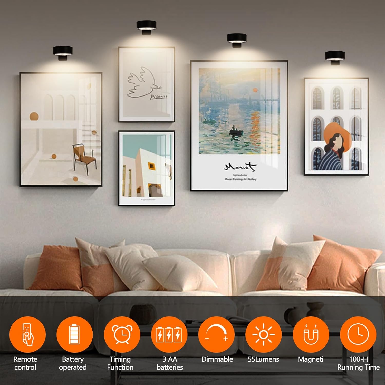 Wireless LED Wall Light Art Display Lamp, Remote Dimming and Timer, Light Dimmable, 3 Lighting Modes, Frame Art Portrait, Picture Frame Light, Ceiling Decorative Disk Lamp