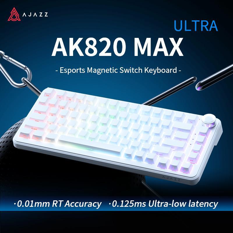 AJAZZ AK820MAX ULTRA wireless mechanical keyboard new magnetic rice switch low latency high precision HIFI version ABS side engraved three-mode 8000 mAh battery long battery life wired 8k wireless 8k full key hot-swappable DIY suitable for office and gami