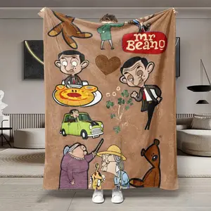 Mr Bean Theme Flannel Blanket, Soft Lightweight Warm, Perfect for Bed Sofa Office Camping Travel, Multi-Purpose Gift Idea, Flannel Throw Blankets