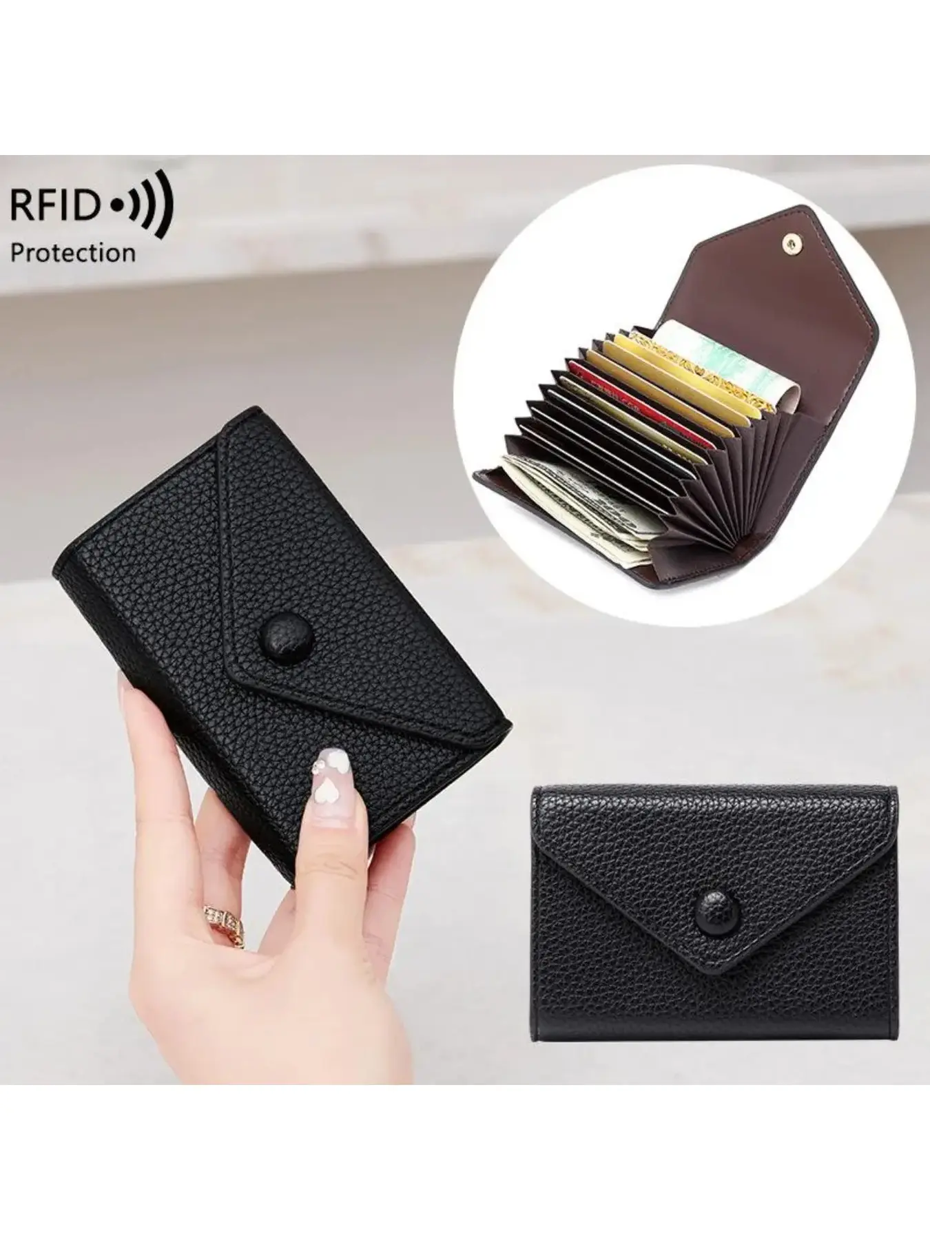 2026 New Lychee Pattern Soft Leather Lightweight Portable Women Small Card Bag RFID Blocking Anti-Theft Organ Card Bag, Rfid Card Holder, Leather Card Organizer backtoschool