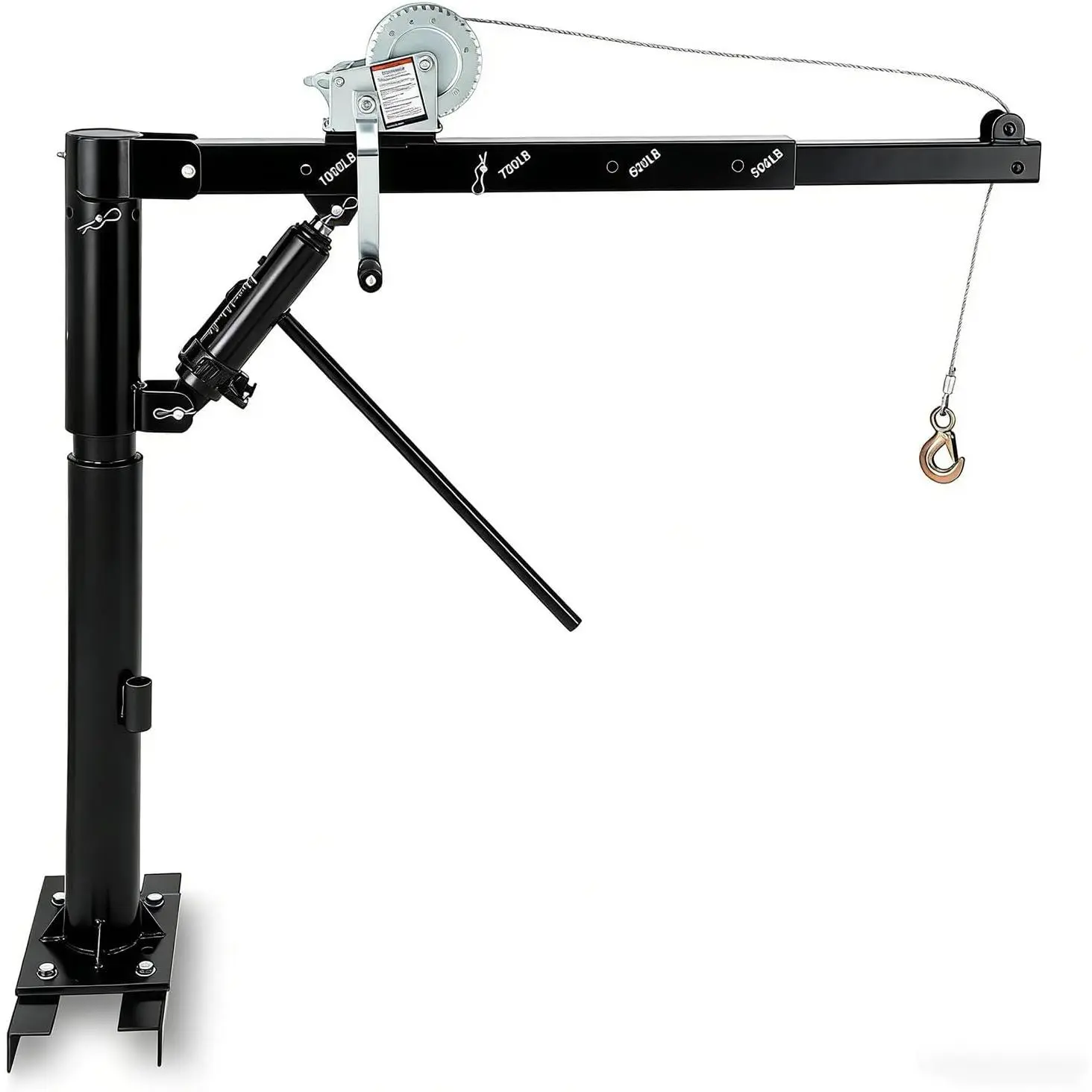 1000 LBS Pickup Truck Crane, Hydraulic Hoist with Manual Winch, 360° Swivel, 4 Adjustable Boom, Heavy Duty Truck Bed Crane for Factory, Warehouse, Construction, Industrial Lifting - Black