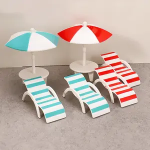 Mini Sun Umbrella Double Beach Chair Set - Miniature Handicrafts, Toy House Decoration, Micro Landscape Ornaments
