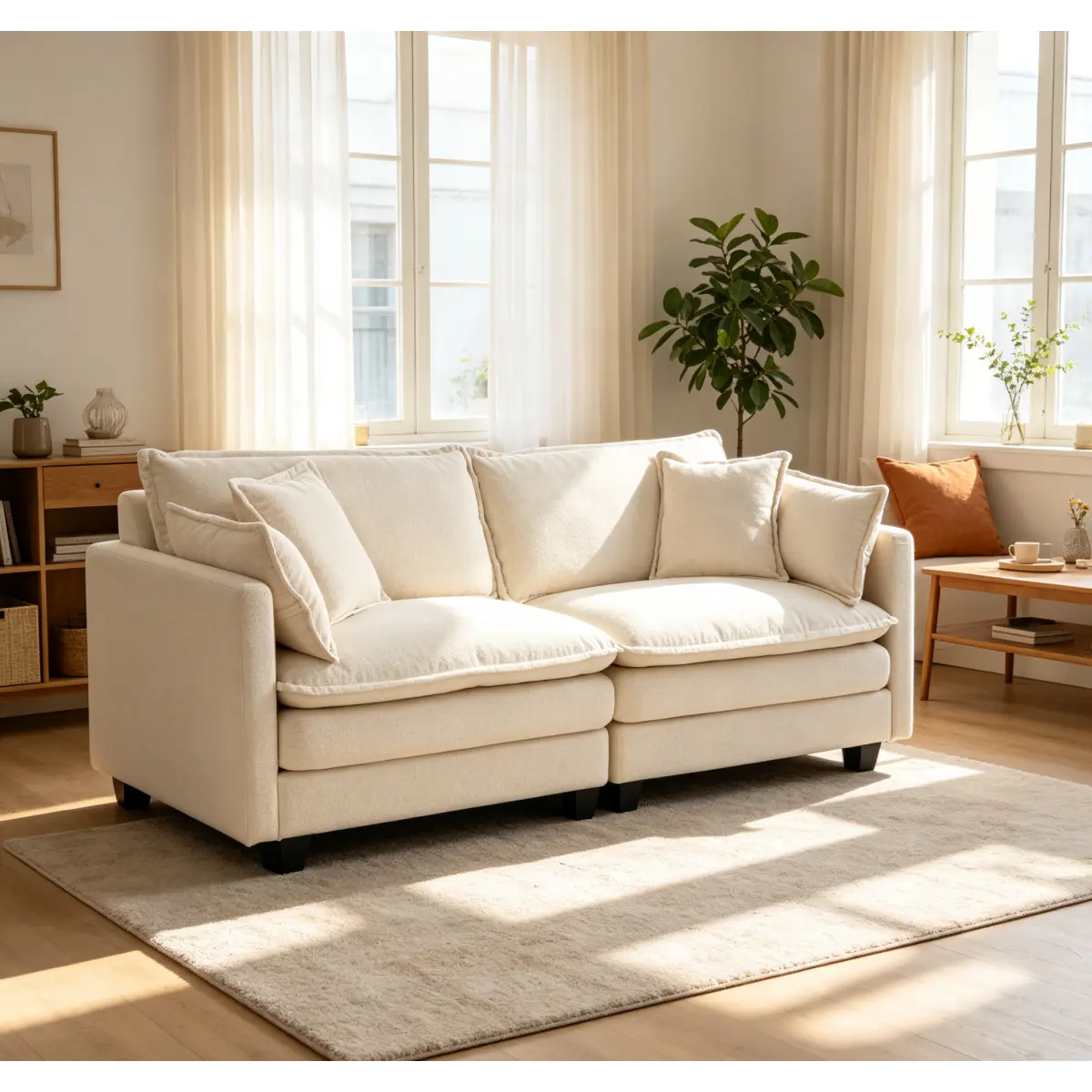 AobtkelModern 2seats 77.95"Sectional Sofa with Waist Pillows,2-seat Upholstered Symmetrical Sofa Furniture,Sleeper Sofa Couch with Chaise Lounge for Living Room,Apartment,3 Color