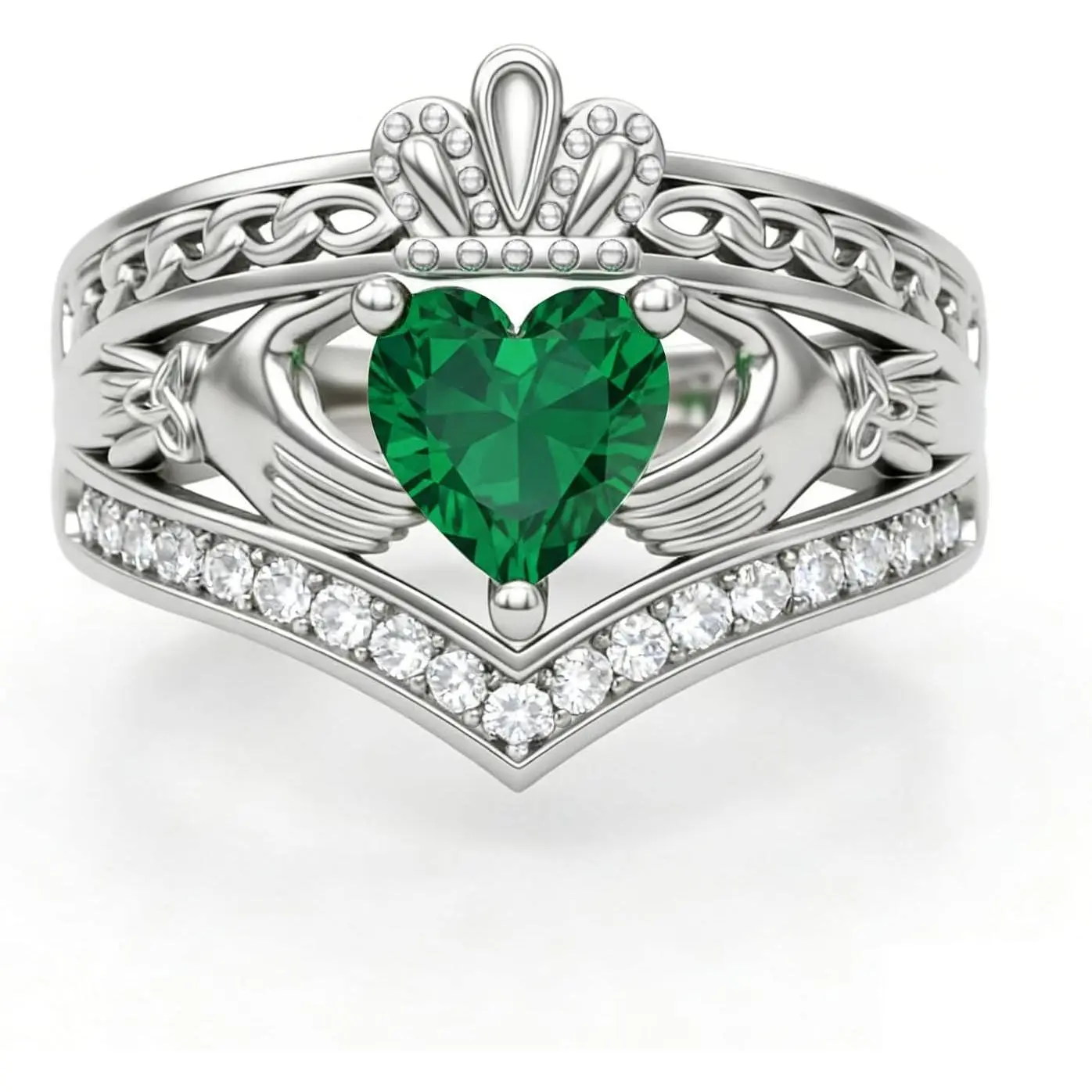 Women's 925 Sterling Silver Claddagh Rings with Birthstone Moissanite Moss Agate Sandstone Opal Black Rutilated Quartz for Engagement Anniversary Wedding Promise