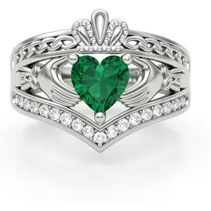Claddagh Rings for Women 925 Sterling Silver Irish Claddagh Engagement Anniversary Wedding Promise Ring with Birthstone/Moissanite/Moss Agate/Sandstone/Opal/Black Rutilated Quartz