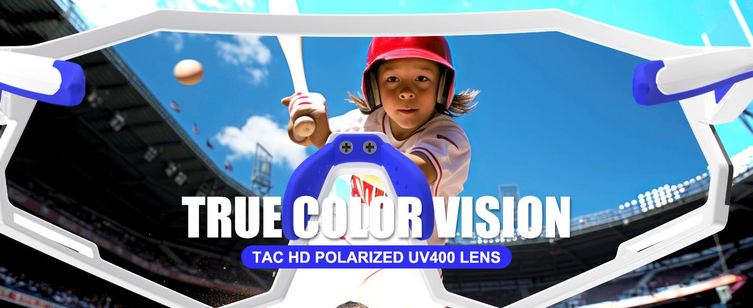 Polarized Kids Sunglasses, Youth Baseball Sunglasses Ultra-Light TR90 Frame UV400 Sports Cycling Glasses for Boys Girls