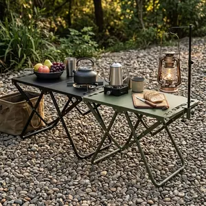 1PC Portable Foldable Camping Table Lightweight Iron Collapsible Outdoor Side Table with Multi - Function Slot Detachable Expandable for Picnic Cooking Patio Garden Party