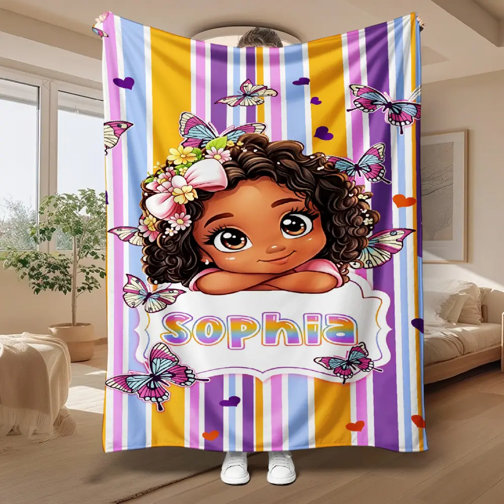 Girls Exclusive Afro Girl Princess Blanket, Addable All-Season Plush Blanket For Indoor Naps.Delicate Girly Art Design, Perfect Birthday And Christmas Holiday Gift For Your Daughter. #TikTokMadeMeBuyIt#CustomNameBlanket#PrincessThrowBlanket