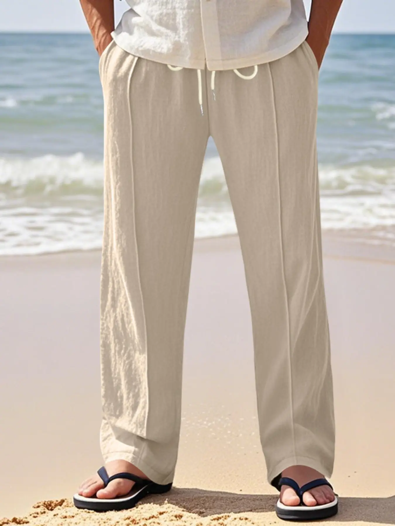 Men's Summer Loose Fit Baggy Linen Pants, Soft Breathable Fabric, Elastic Waist Drawstring, Casual Straight Leg, Ideal for Beach, Vacation, Travel, Daily Wear