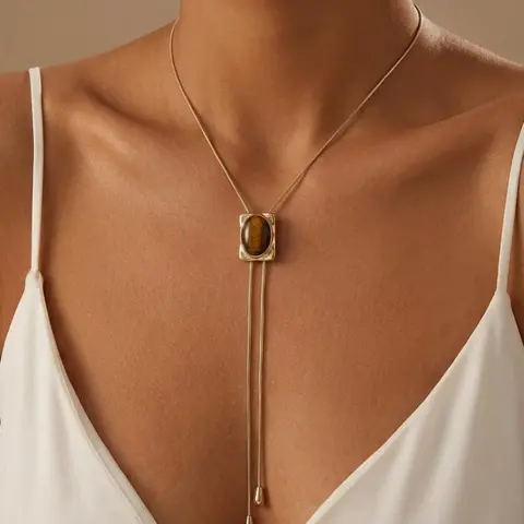 Vintage Geometric Tiger Eye for Women, Adjustable Snake Chain, Elegant Casual Fashion Party, Perfect Gift, Necklaces