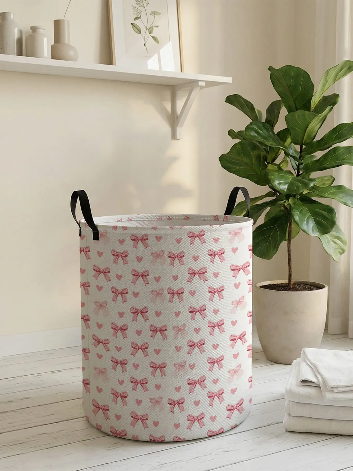 Heart Bow Laundry Basket, Laundry Hamper, Laundry Bin, Durable Foldable Storage Bag, Large Capacity, Casual Style, All Seasons Use