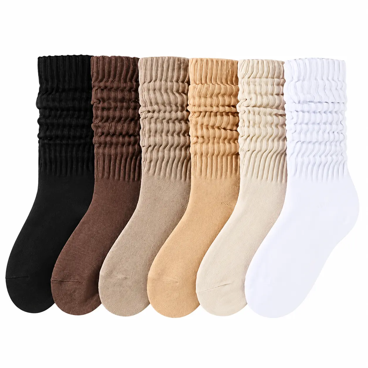 6-Pair Women's Slouchy Mid-Calf Crew Socks, Solid Color Soft Cotton Socks for Women, Cozy Warm Breathable Ribbed Socks, comfort Stretch Loose Fit Casual Socks, Machine Washable Durable Winter Socks for Fall & Daily Wear Basic Fashion Socks for Ladies
