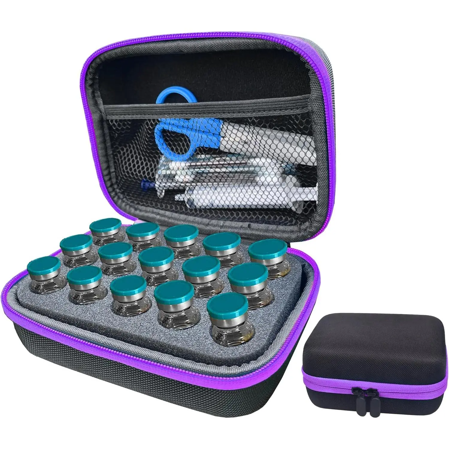 15-Slot Purple Diabetic Insulin Vial Travel Case, Insulated EVA Padding Protector Bag with Top Handle (6.3*4.3*3.1 Inches, Only Case for Road Trips)