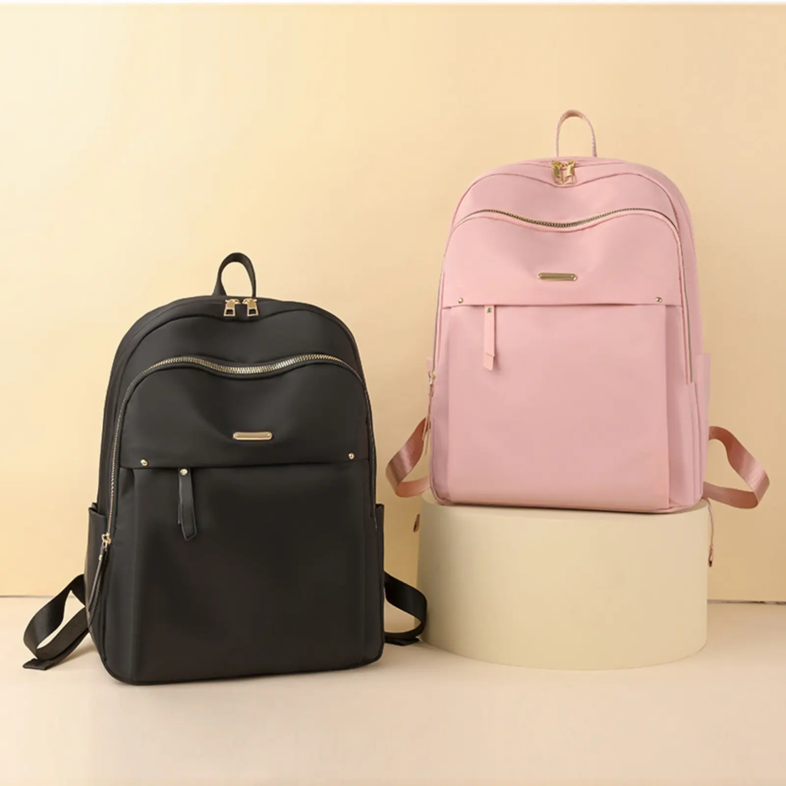 Women's Waterproof Nylon Fashion Backpack - School Bookbag, Large-Capacity Laptop Daypack for Teenage Girls (Cute Pink Black)