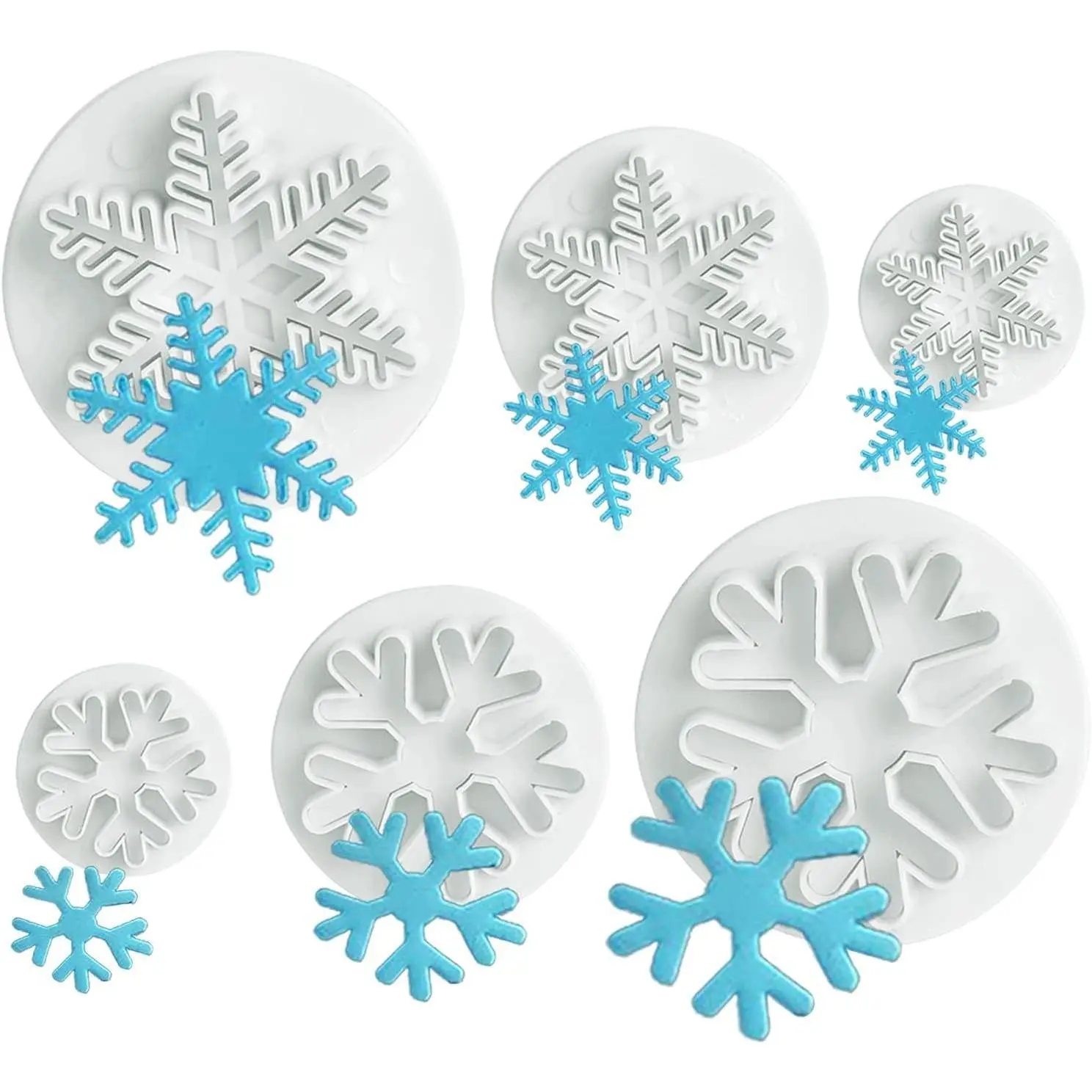 6 count Snowflake Plunger Fondant  for Christmas Baking Tool | Spring plunger for easy release & quick shaping. -grade, easy clean.  for Christmas DIY cake & cookie.