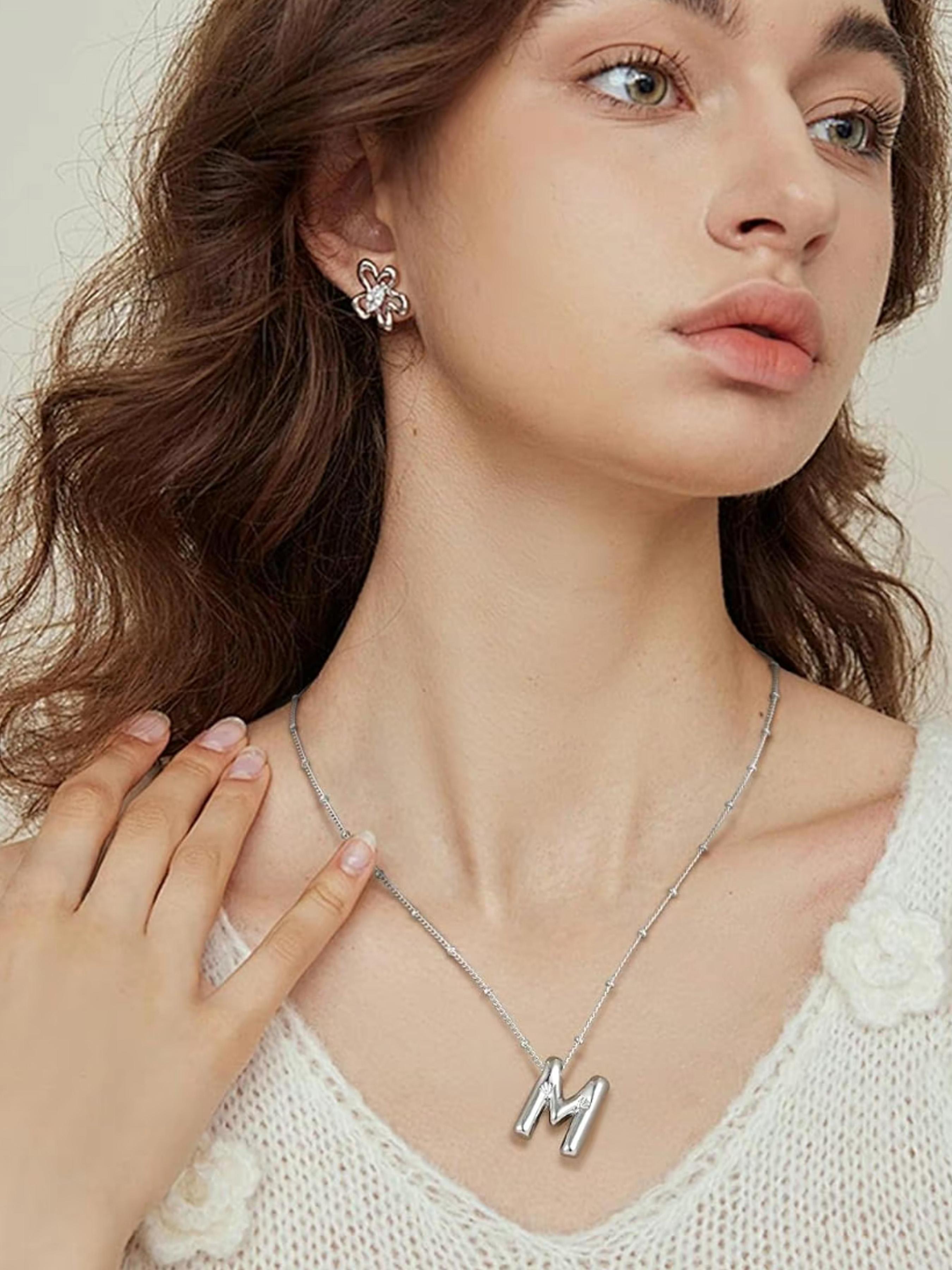 Fashionable Letter Pendant Necklace Initial, Alloy Jewelry for Party, Daily Clothing Decor, Trendy All-match & Exquisite Jewelry for Birthday Gift