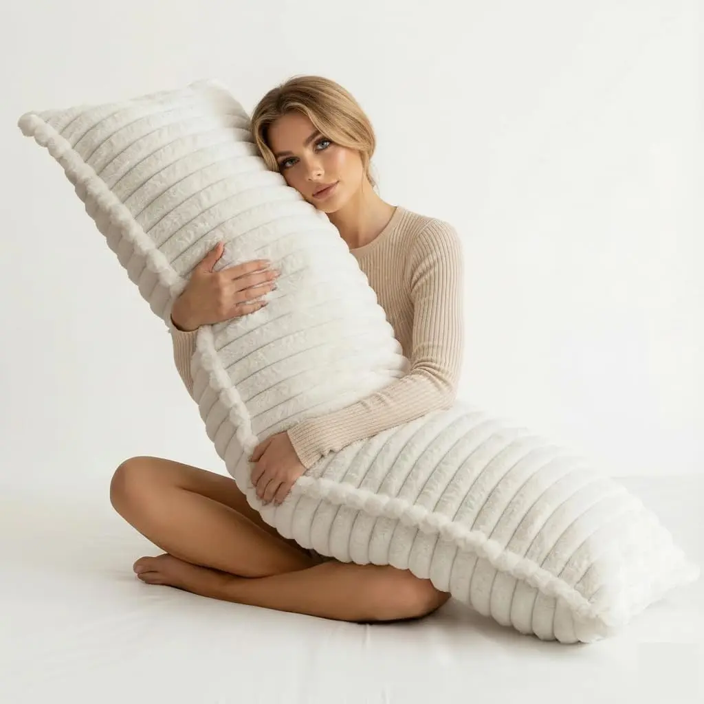 Luxurious Faux Fur Full Body Pillow for Adults,Shredded Memory Foam Body Pillows for Side Sleeper & Pregnancy, 20x54 Inch Fluffy Long Bed Pillow for Back Pain Relief, Removable Cover