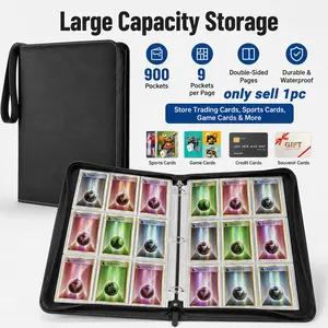 900-Pocket Trading Card Binder, PU Leather 9 Grids per Page Card Collection Album with 50 Removable Pages, 3-Ring Organizer, Zip-Around Closure, Carry Handle, Water-Resistant Card Holder for Sports, Baseball, Football and Collectible Cards