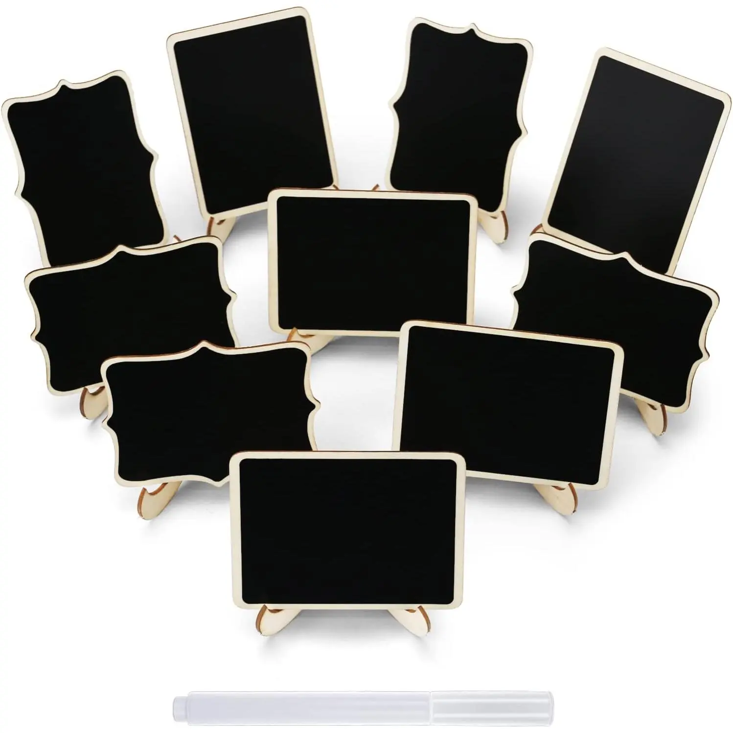 12 count Mini Chalkboard Signs, Small Chalkboard Labels with Easel Stand, Wooden Blackboard for Table Numbers,  Signs, Wedding Signs, Place Cards and Event Decoration, with 1 Liquid Chalk
