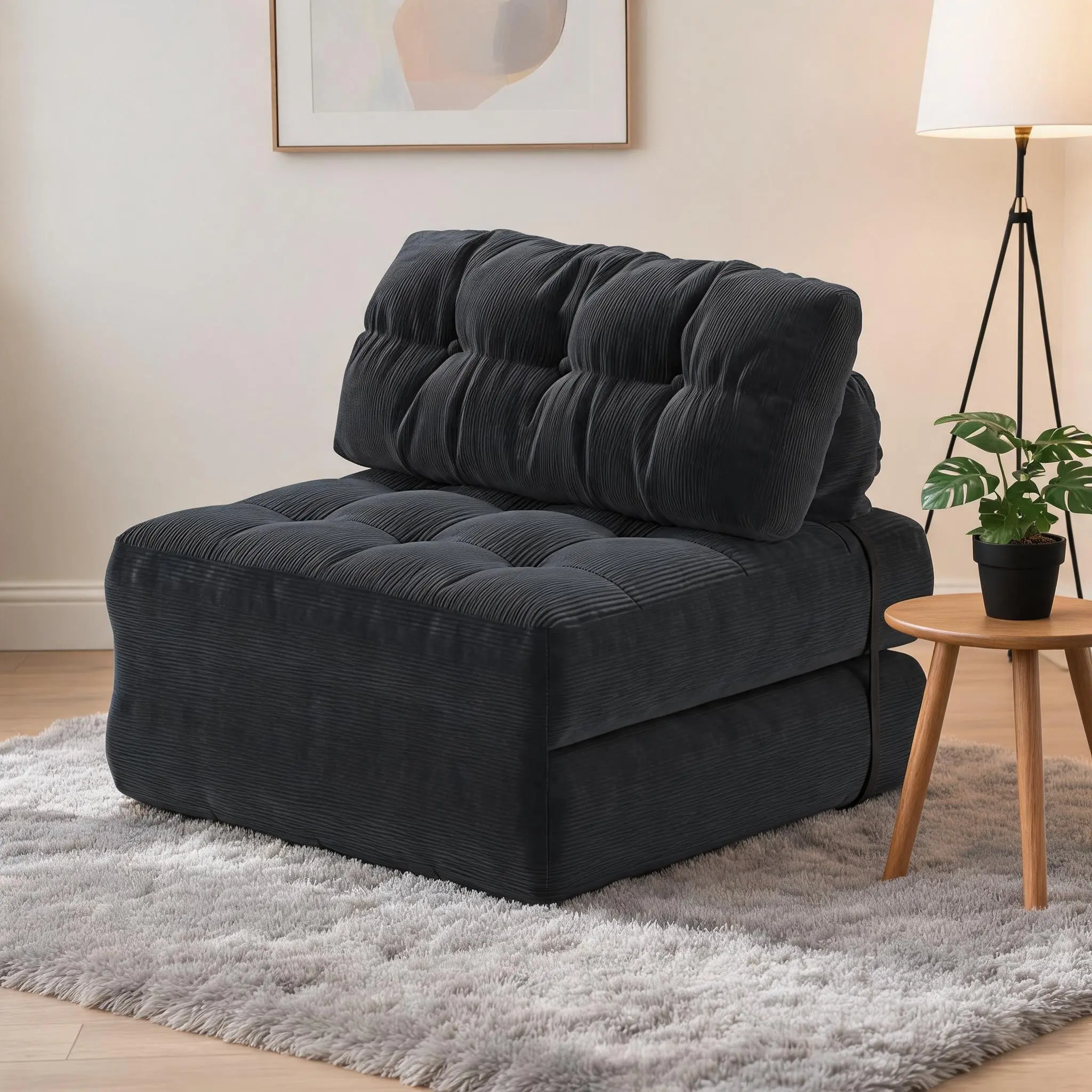 GARVEE Corduroy Convertible Folding Sofa Bed with Pillow - Compact Collapsible Single Futon, Portable Floor Couch Sleeper Chair with Back Support, Space-Saving for Living Room, Guest Room