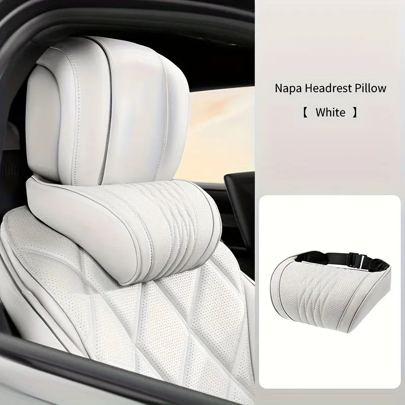 1 or 2 Pieces Luxury Car Neck Pillow – Nappa Leather Headrest & Neck Support Cushion – Comfortable, Breathable, Lumbar & Neck Support – Exquisite Embroidery – Suitable for All Seasons – Car Interior Accessory