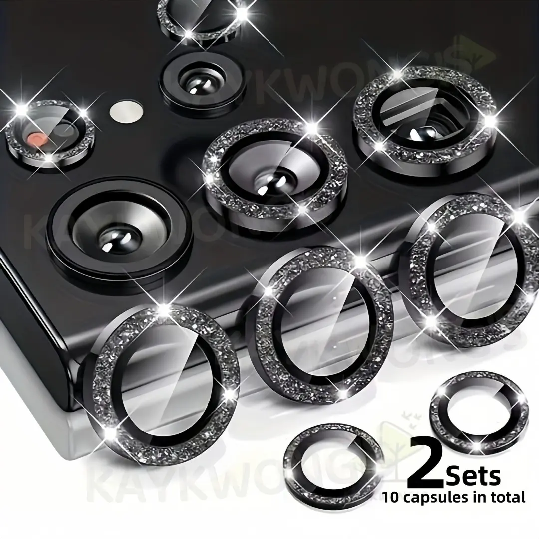 KAYKWONG'S 2 Sets Rhinestion-Style Cellphone Protective Lens Camera Protection Film, Split Case Screen Lens Protector, Tempered Glass Ring, Flashy Hole Lens Cover, for Samsung Galaxy S26/S25/24/S23/S22 Ultra Series Accessories