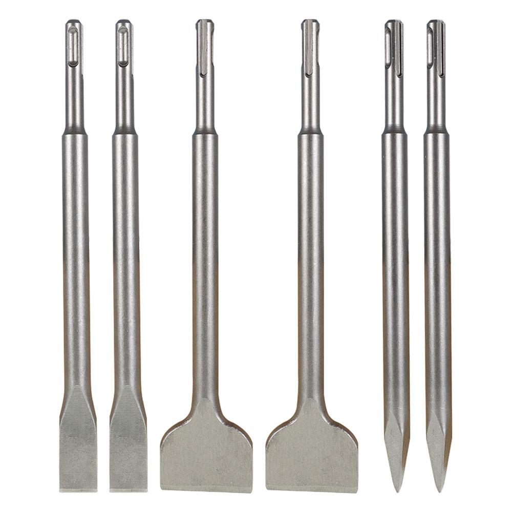 6-Piece SDS Plus Concrete Drill Bit Set - Rotary Hammer Bits Including Point Chisel, 20mm & 40mm Flat Chisels