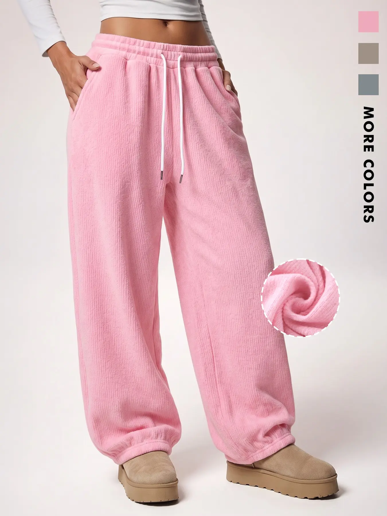 Women Soft Fuzzy Plush Jogger Pants, Drawstring Elastic High Waist Baggy Wide‑Leg Loungewear Sweatpants With Side Pockets, Cozy Loose‑Fit Home‑Wear & Street Casual Trousers, Multi‑Colors Available, Great For Lounging, Daily Stroll, Relax Time And Casual O