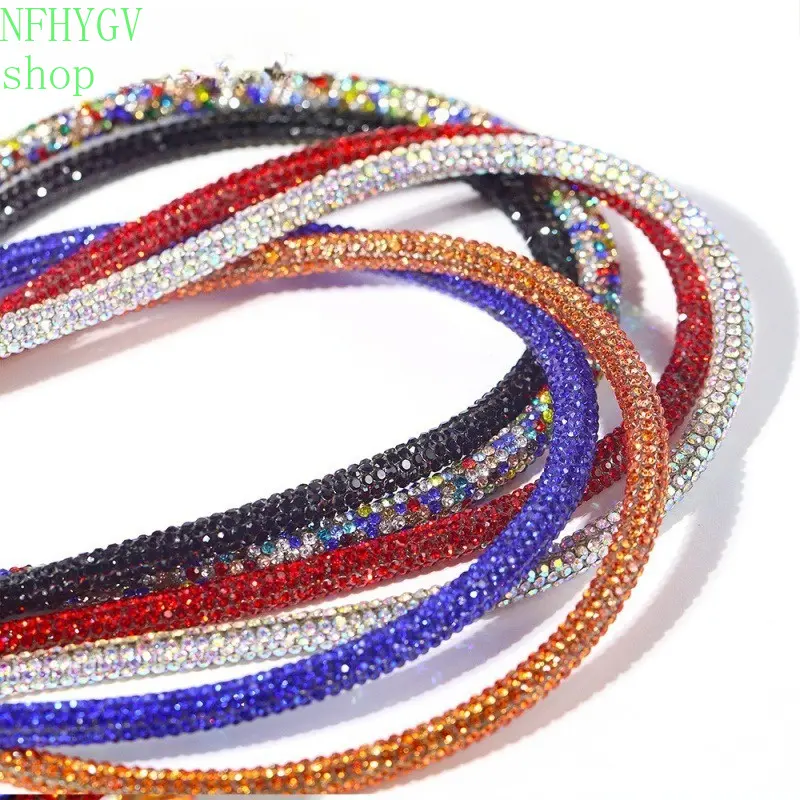 Multicolor Rhinestone Round‑Tube Rope, Crystal‑Encrusted Flexible Drill‑Strip, Bling‑Effect DIY Jewelry‑Making Cord, Decorative Rhinestone‑Trim For Handcraft‑Projects, Shoe‑Embellishment, Garment‑Ornament And Accessory‑Decoration Occasions