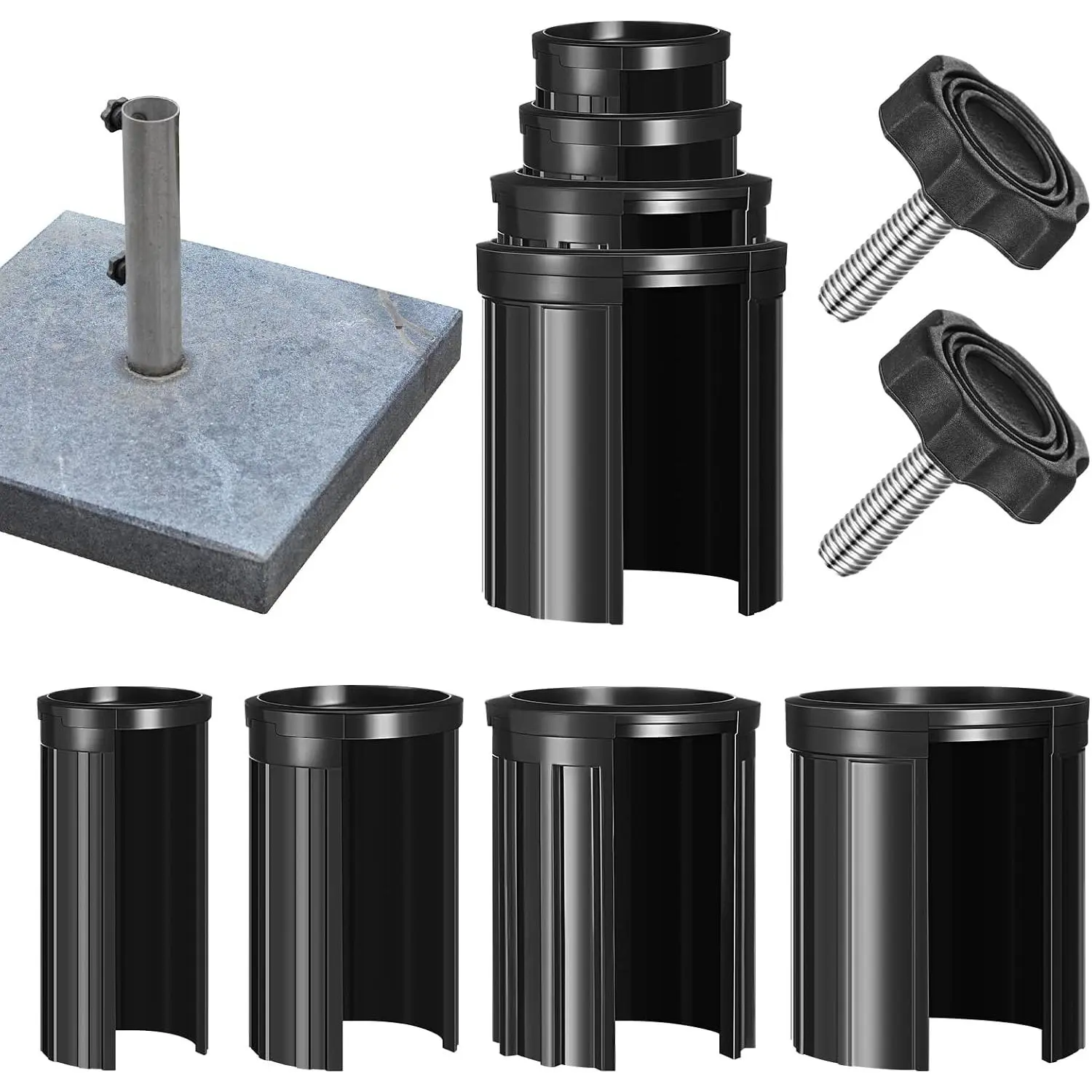 6 count Patio Umbrella   Patio Umbrella Base Insert Parasol Base Stand Hole Ring Plug Cover with Hand Knob Suit for Diameter 1, 1.3, 1.5 and 1.9 Inch Pole