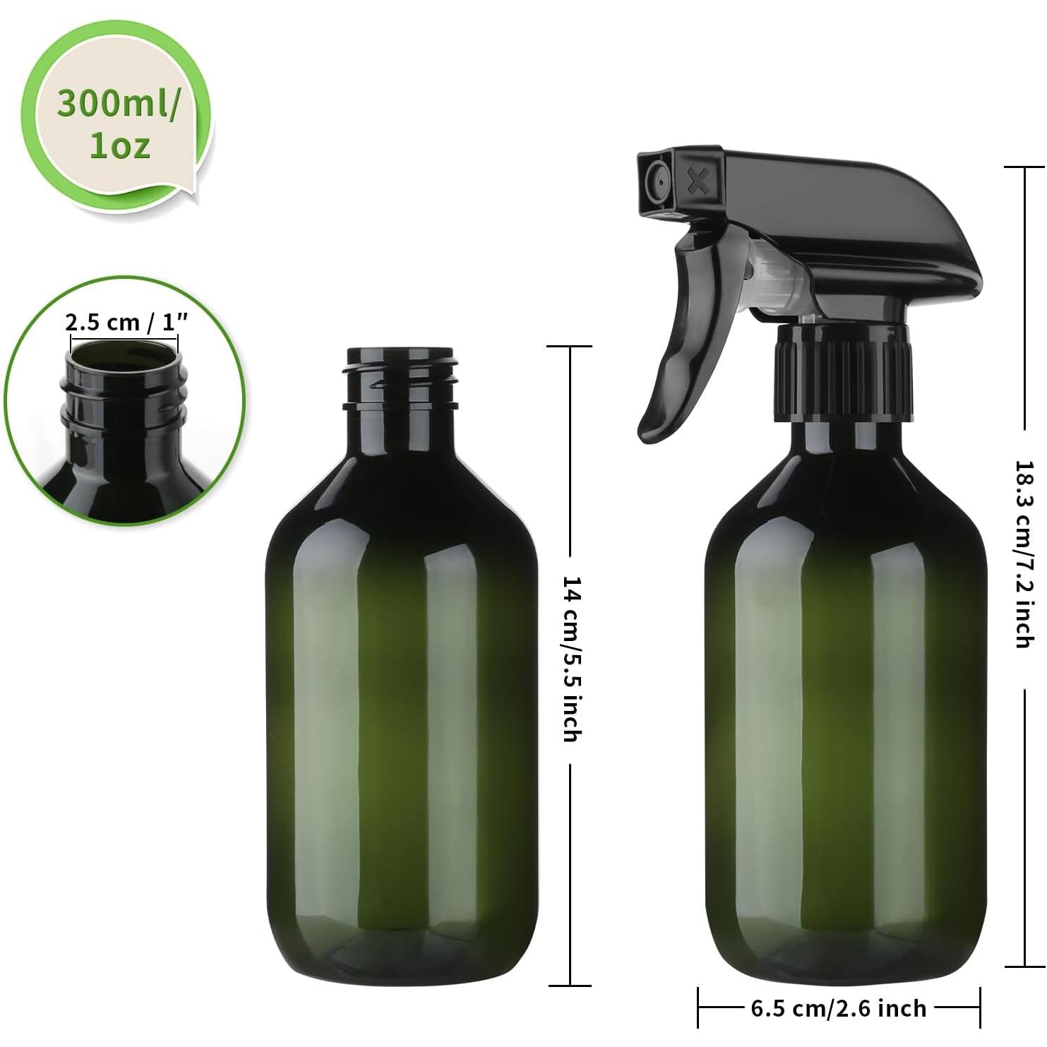 2-Pack Leakproof Spray Bottles (300ml/10oz) - Adjustable Nozzle for Fine Mist & Jet Stream| Premium Refillable Plastic Bottles for Hair Styling,  Misting, Cleaning Solutions (Green)