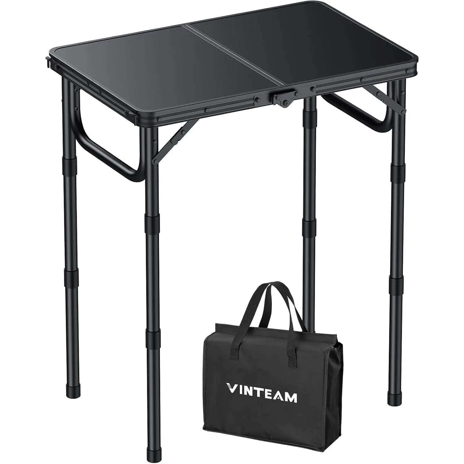 VINTEAM Foldable Camping Outdoor Table - Adjustable Height, Lightweight Portable, Durable Aluminum Frame, Engineered Wood Rectangular Top, Side Table for Camping, Fishing