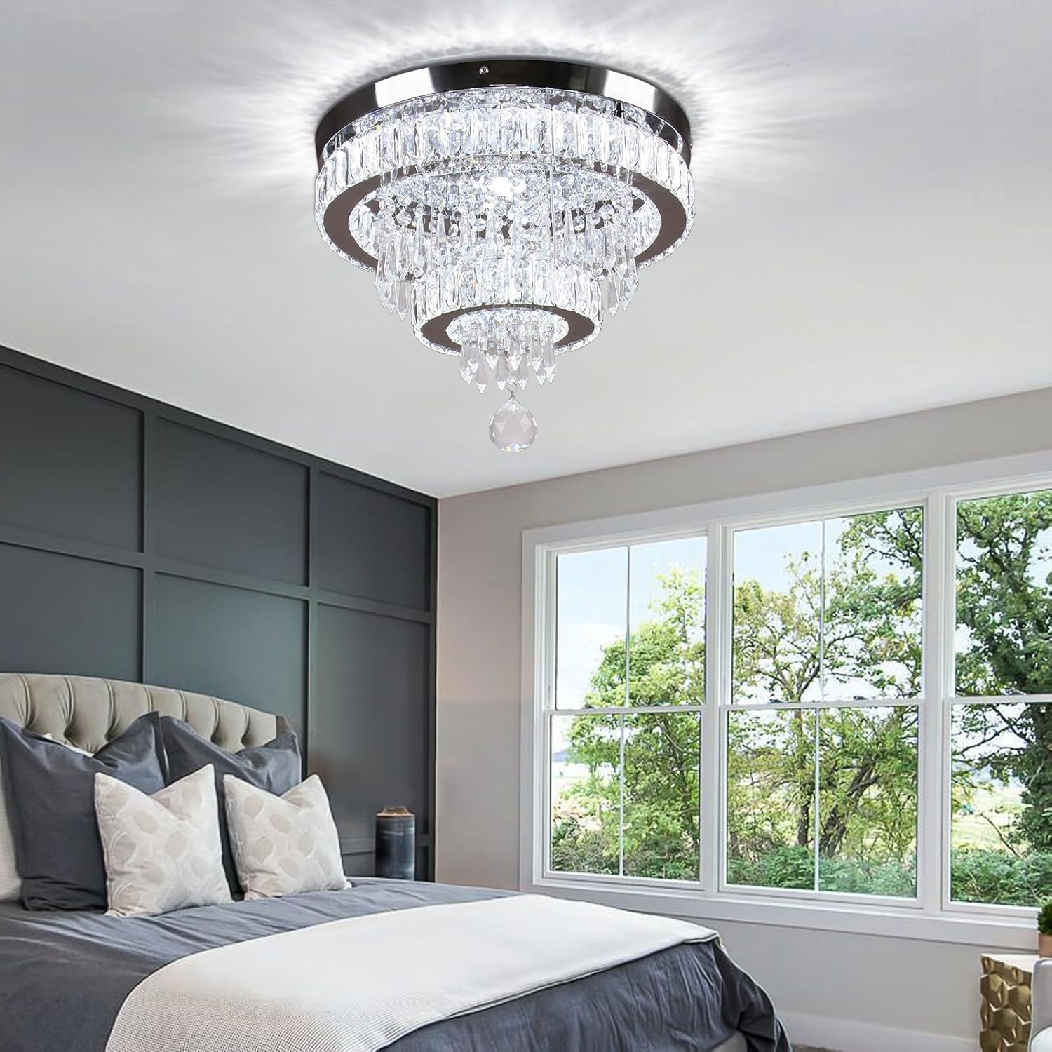 Chandelier 16" LED Ceiling Light Flush Mount Cool White 6500K Modern Design for Living Room, Bedrooms, Dining Room