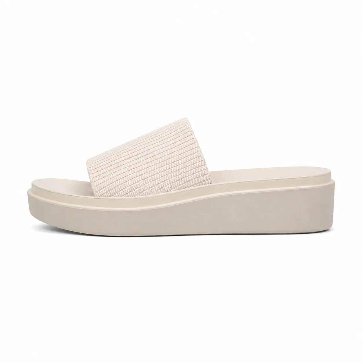Women's Flatform Slide Sandals - Chunky Open Toe, Knit Strap, Wedge Slip-On Mules, Soft Stretch Fabric, Thick Non-Slip Sole, Casual Comfy Fashionable Sandals for Women (Black, White, Beige)