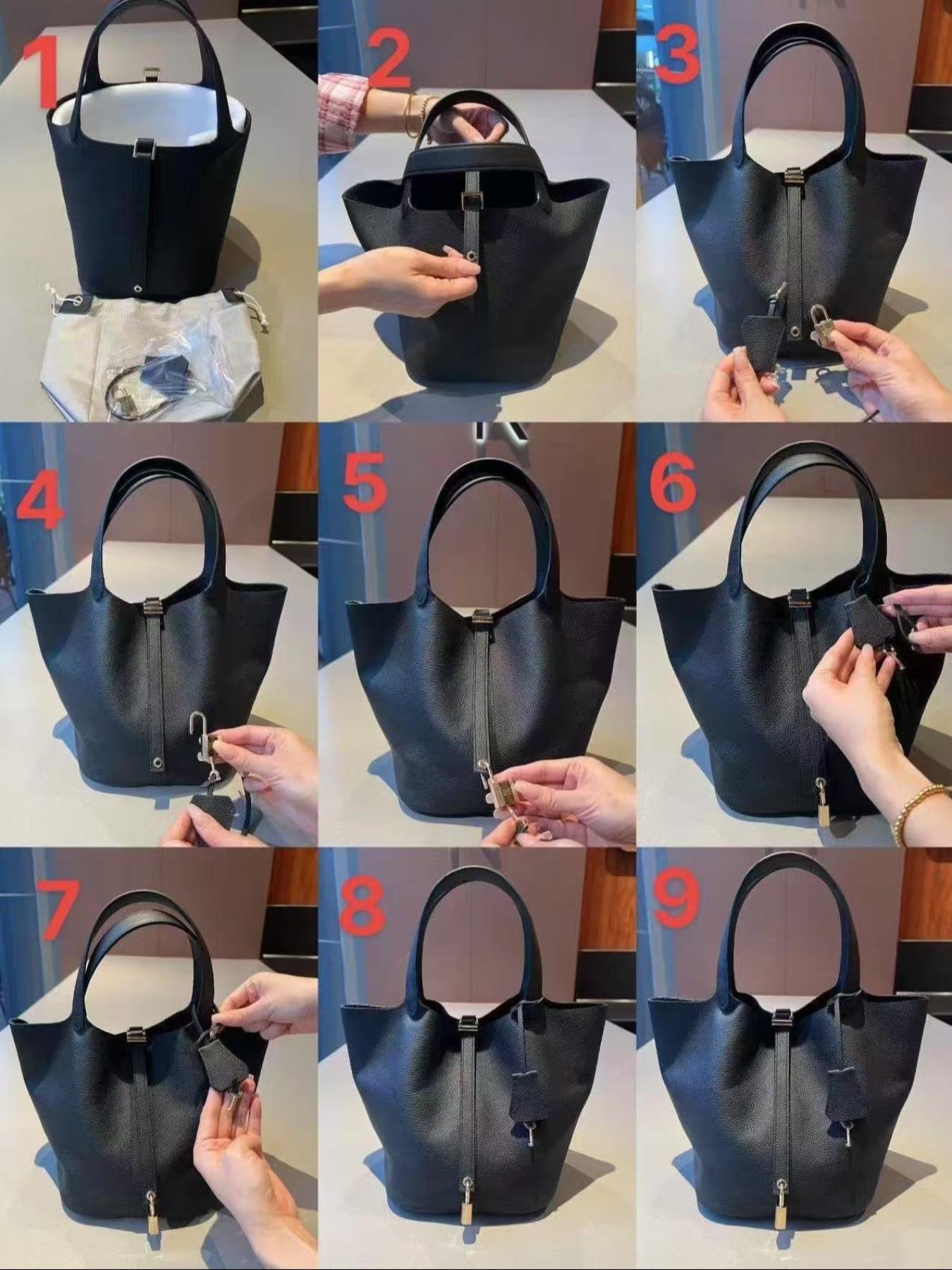 Women's Fashion Plain Leather Bucket Handbags 22cm, Casual Asymmetrical Handbag, Handheld Bag, All Seasons, Versatile and Stylish, Handbag Set