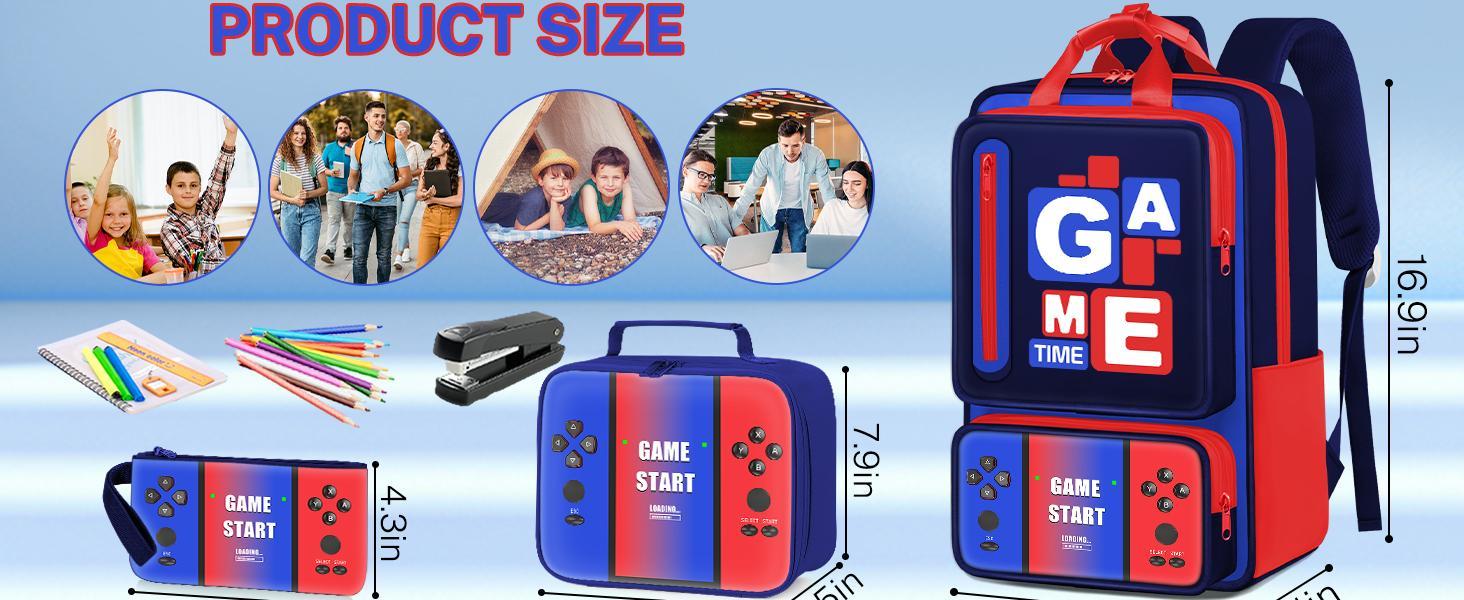 School Backpacks for Boys - 3PCS Gamer Boys Backpack with Lunch Box Set,Multifunctional Bookbag for Kids Teens Elementary Middle High School,17" Bookbag for Travel and Daily Use