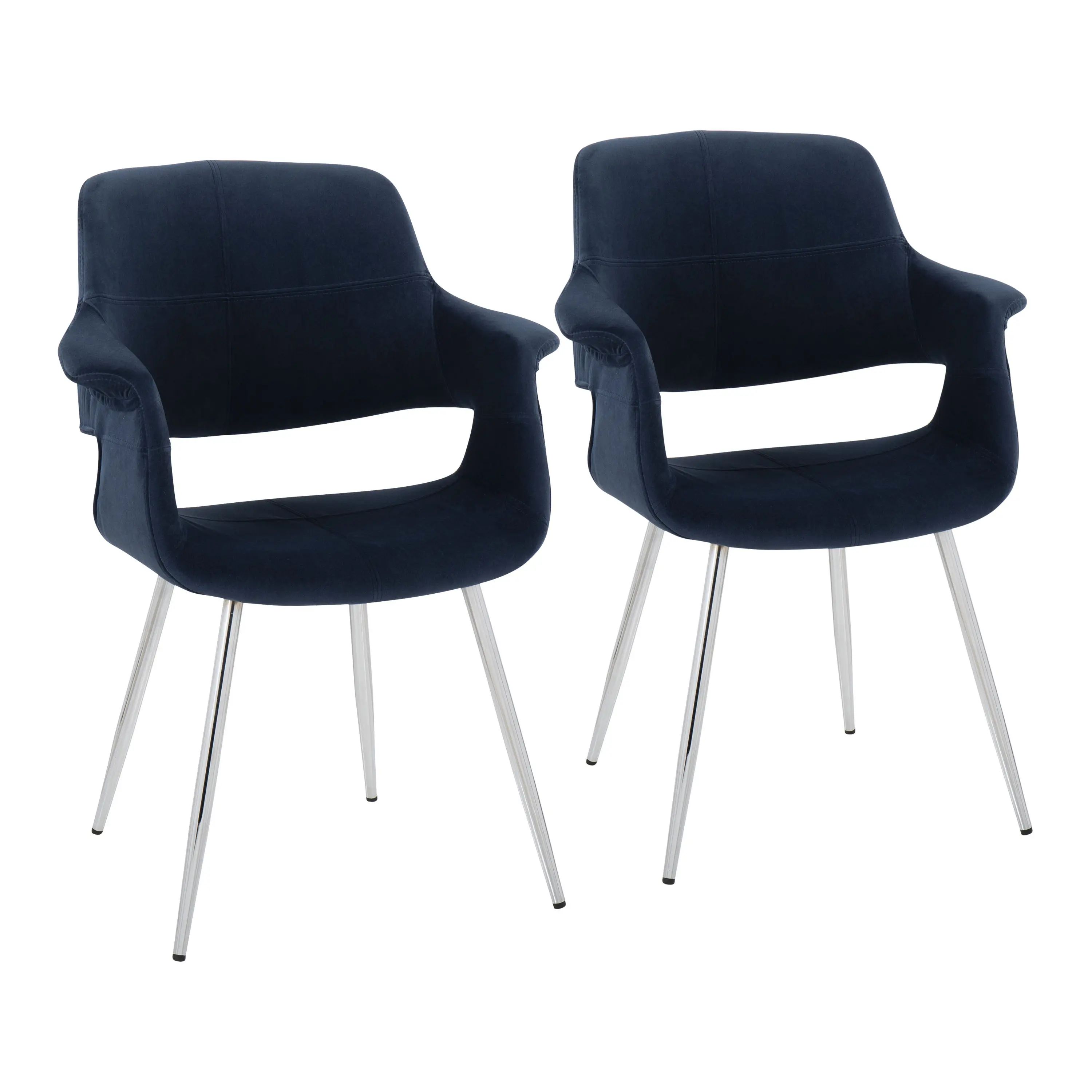 Nokaa Dining Chairs Set of 2, Chrome Metal Frame with Blue Velvet Upholstery, Cushioned Seat and Backrest, Glam Art Deco Style for Living Room, Dining Room, Office, Indoor Use, Easy Assembly