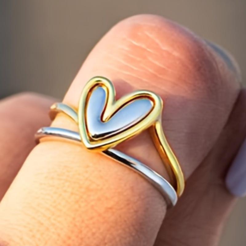 Minimalist Asymmetric Two-Tone Heart Ring for Women, Creative Stylish Casual Daily Accessory, Perfect Valentine's Day Gift