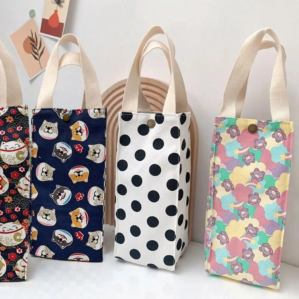 Water Bottle Canvas Storage Bags Milk Tea Cup Bags Tote Bag Portable Mug Holder Sleeve Aquaflask Beverage Bag Cup Sleeve
