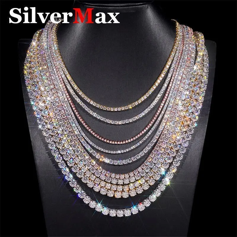 Classic 2-6.5mm Full Moissanite Diamond Necklace Bracelet For Men & Women 925 Sterling Silver Gold Men's Moissanite Tennis Chain