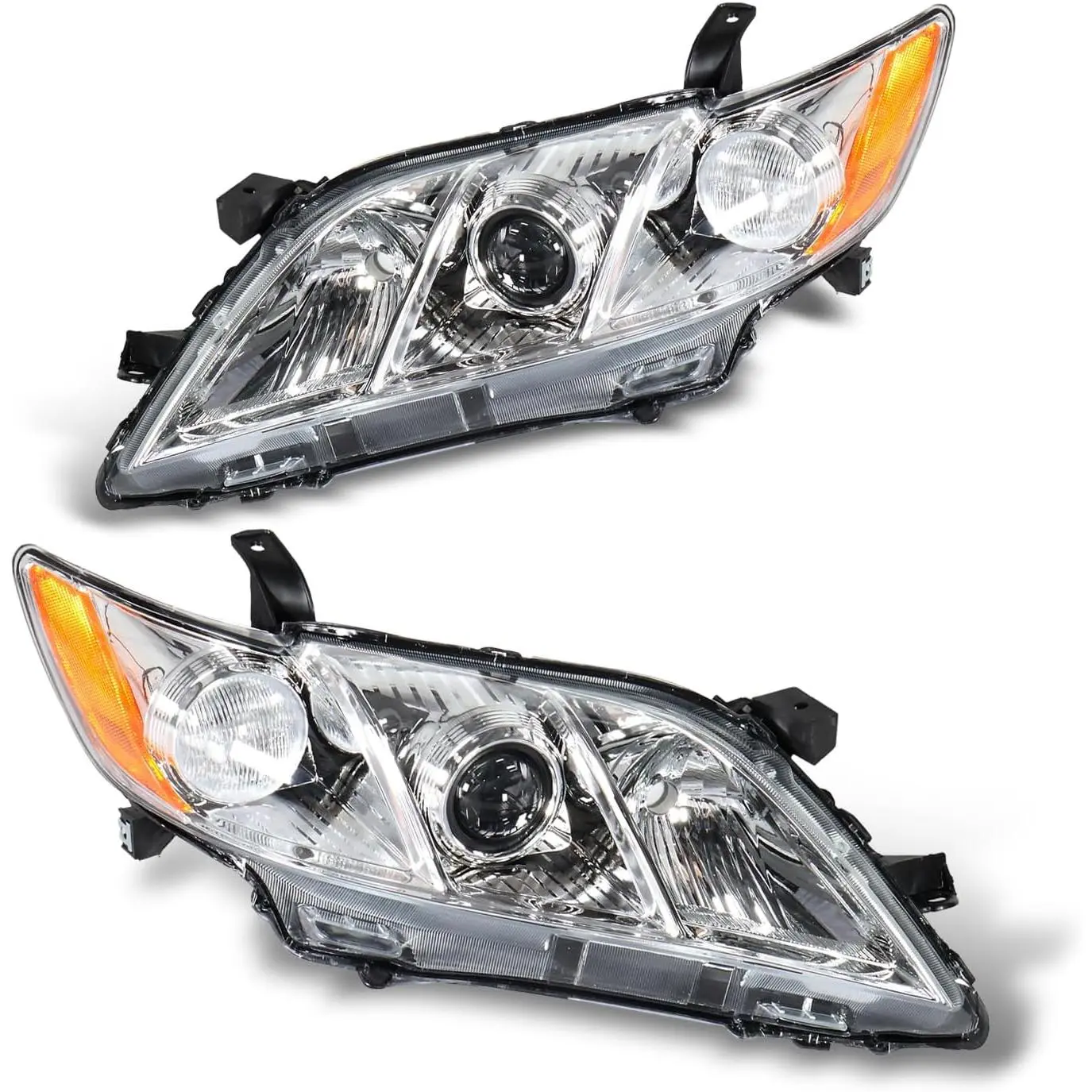 Fit For 2007-2009 Toyota Camry Headlamp Replacement Driver and Passenger Side, Chrome Housing Clear Lens