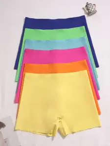 6 Pcs Women's Briefs, One-Piece Cut, Skin-Friendly, Bright Macaron Colors, Simple Style, Daily Underwear, Anti-Showthrough, Smooth Fabric