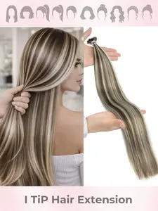 20Inch Blonde Highlight I-Tip Synthetic Hair Extensions - Straight Synthetic Hairpieces, High-Quality, 50g/50 Strands Pack for Women, Perfect for Daily Style & Stylish Looks, Stylish Hair Extension | Natural Hair Texture, Hair Extensions for Women